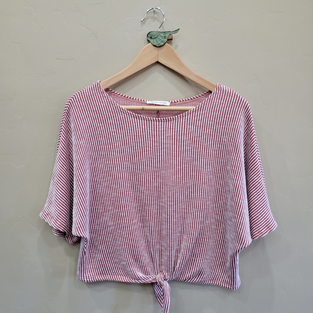 Caution To The Wind Red White Striped Front Tie Dolman Sleeve Crop Top Womens